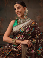 Hiral Fashion Brown Jamdani Cotton Floral Woven Thread Saree