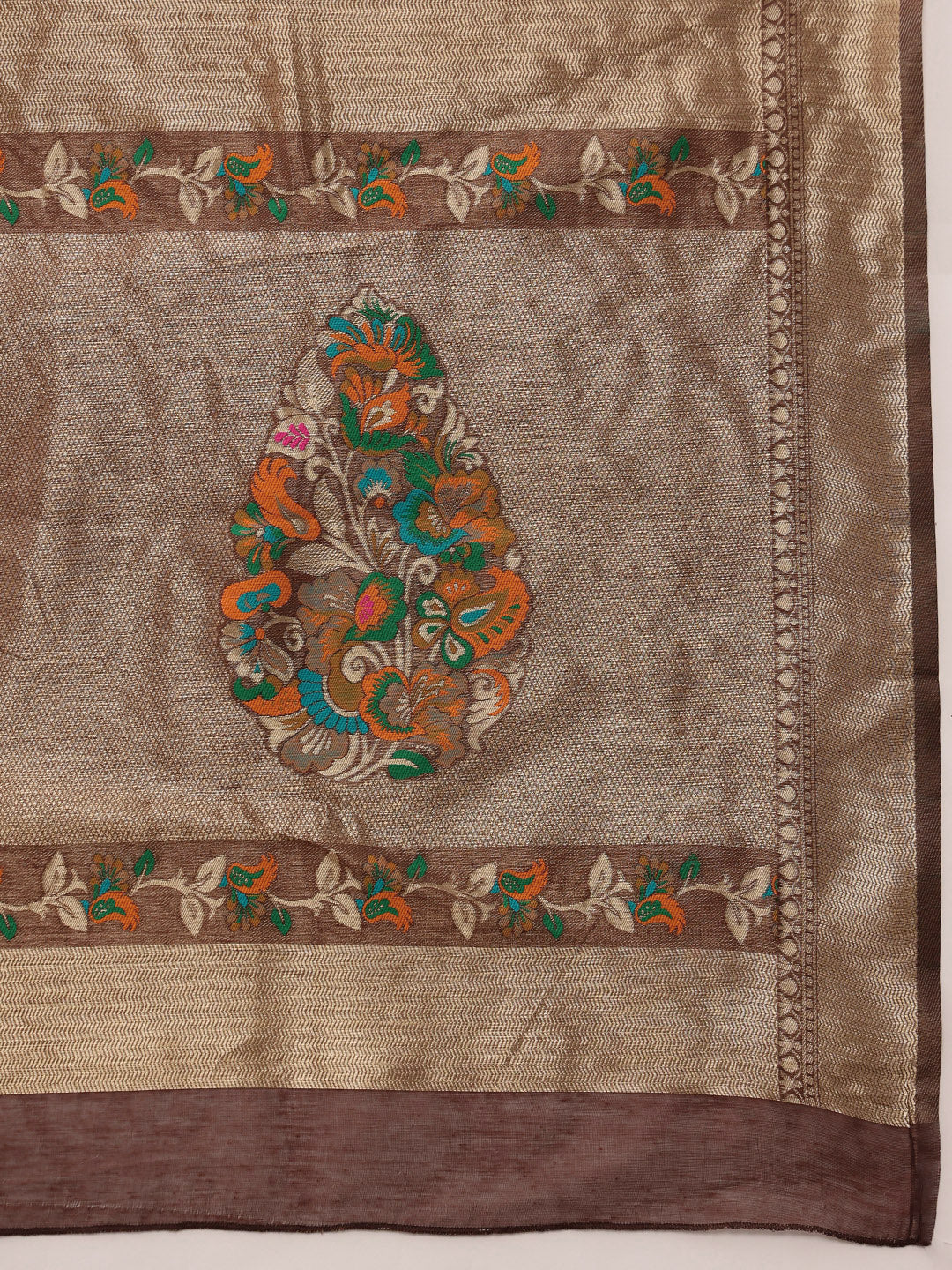 Hiral Fashion Brown Jamdani Cotton Floral Woven Thread Saree