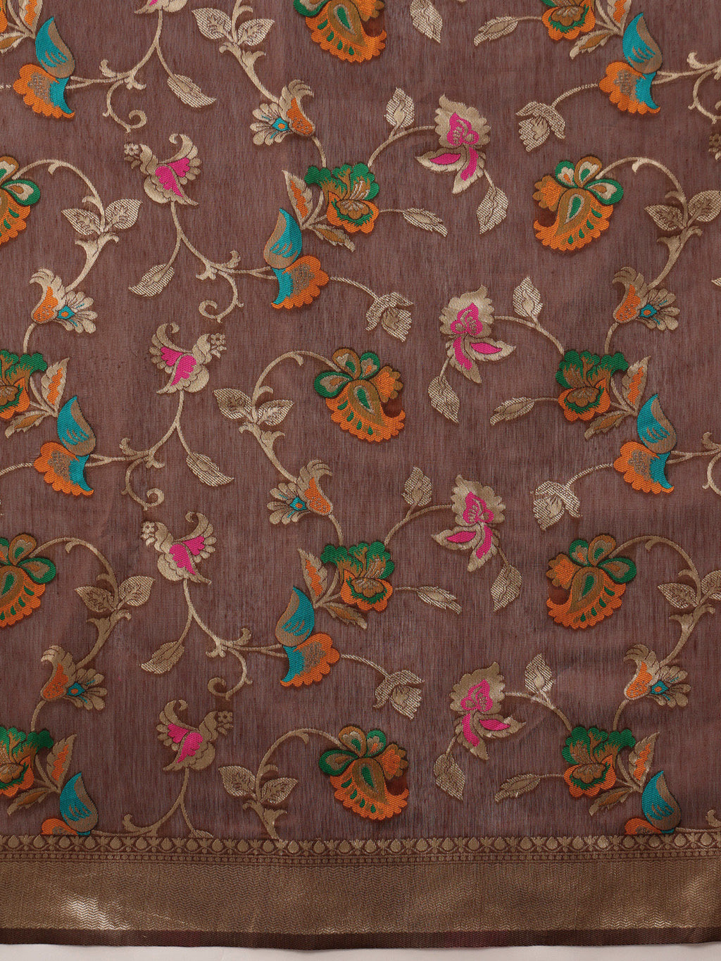 Hiral Fashion Brown Jamdani Cotton Floral Woven Thread Saree