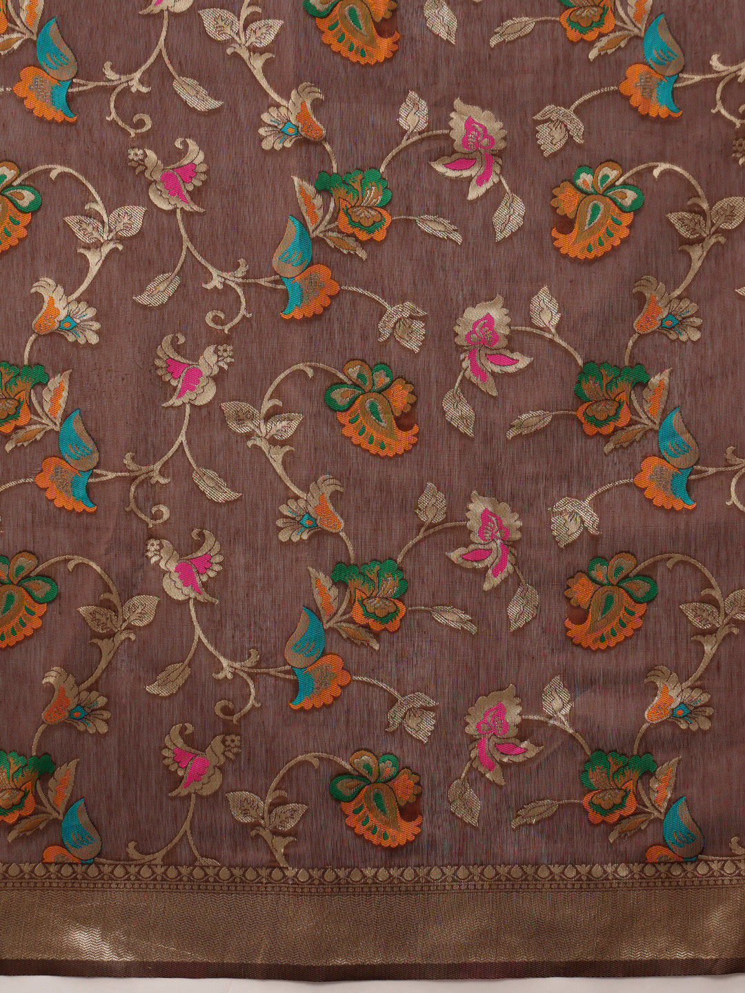 Hiral Fashion Brown Jamdani Cotton Floral Woven Thread Saree