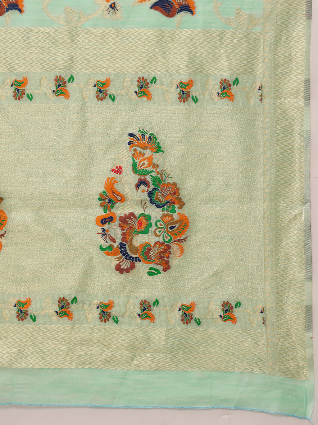Hiral Fashion Teal Jamdani Cotton Floral Woven Thread Saree