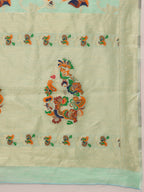 Hiral Fashion Teal Jamdani Cotton Floral Woven Thread Saree