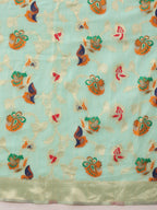 Hiral Fashion Teal Jamdani Cotton Floral Woven Thread Saree