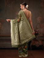 Hiral Fashion Green Jamdani Cotton Floral Woven Thread Saree