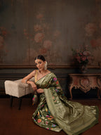 Hiral Fashion Green Jamdani Cotton Floral Woven Thread Saree
