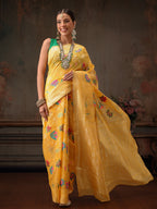 Hiral Fashion Mustard Jamdani Cotton Floral Woven Thread Saree