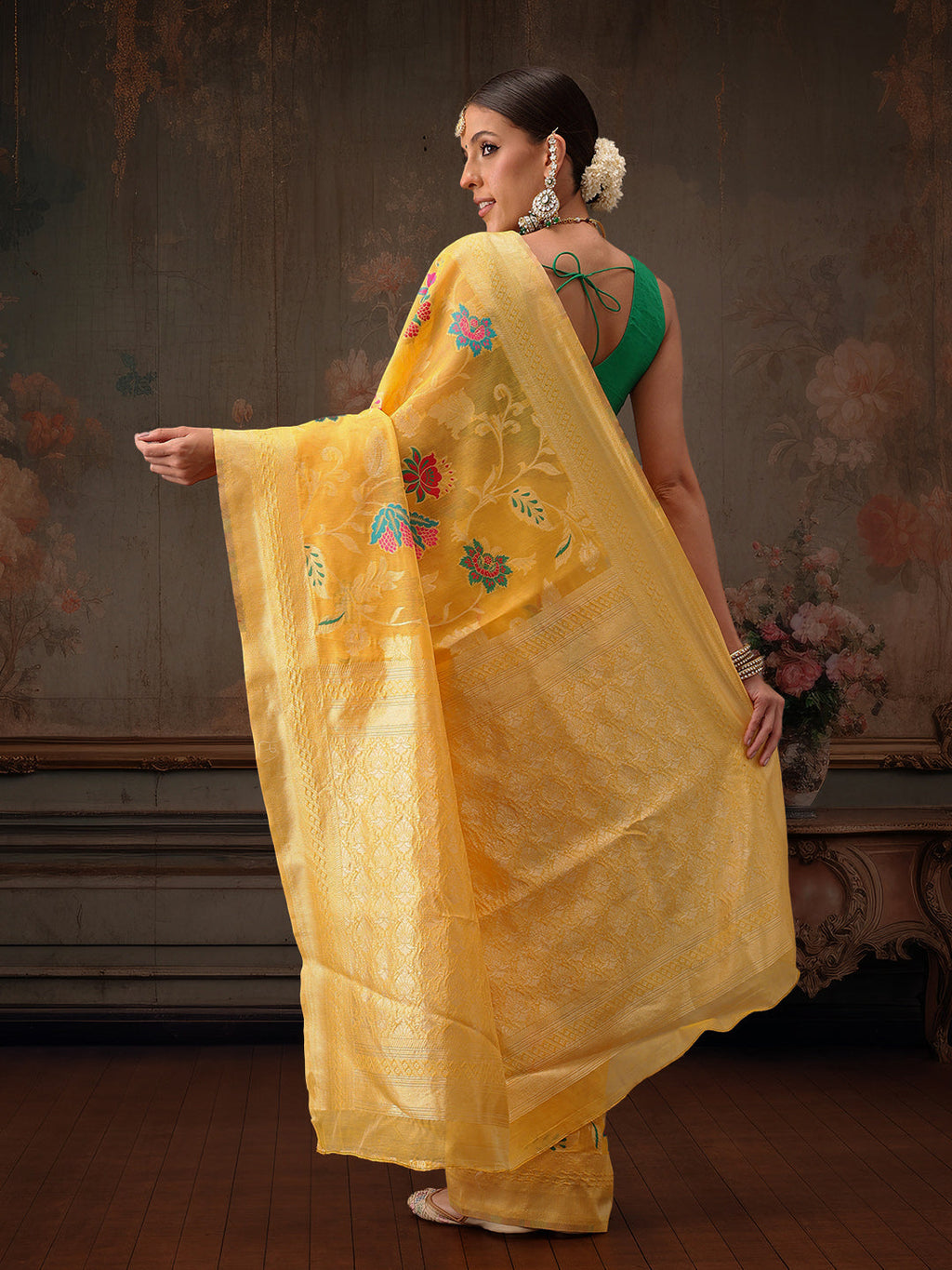 Hiral Fashion Mustard Jamdani Cotton Floral Woven Thread Saree