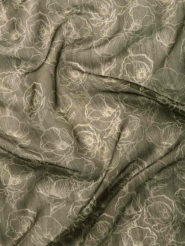 Black Silk Cotton Printed Floral Saree with Unstitched Blouse - Hiral Fashion