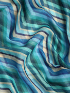 Blue Silk Cotton Printed Striped Saree with Unstitched Blouse - Hiral Fashion