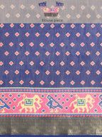 Blue Silk Cotton Printed Striped Saree with Unstitched Blouse - Hiral Fashion