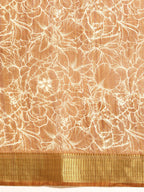 Brown Silk Cotton Printed Floral Saree with Unstitched Blouse - Hiral Fashion