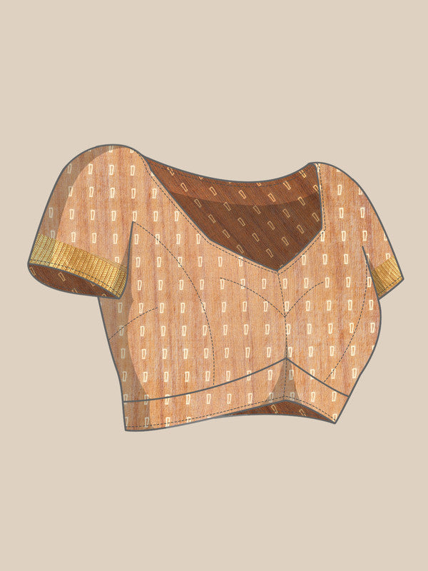 Brown Silk Cotton Printed Floral Saree with Unstitched Blouse - Hiral Fashion