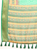 Green Silk Cotton Printed Geomatric Saree with Unstitched Blouse - Hiral Fashion