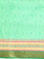 Green Silk Cotton Printed Geomatric Saree with Unstitched Blouse - Hiral Fashion
