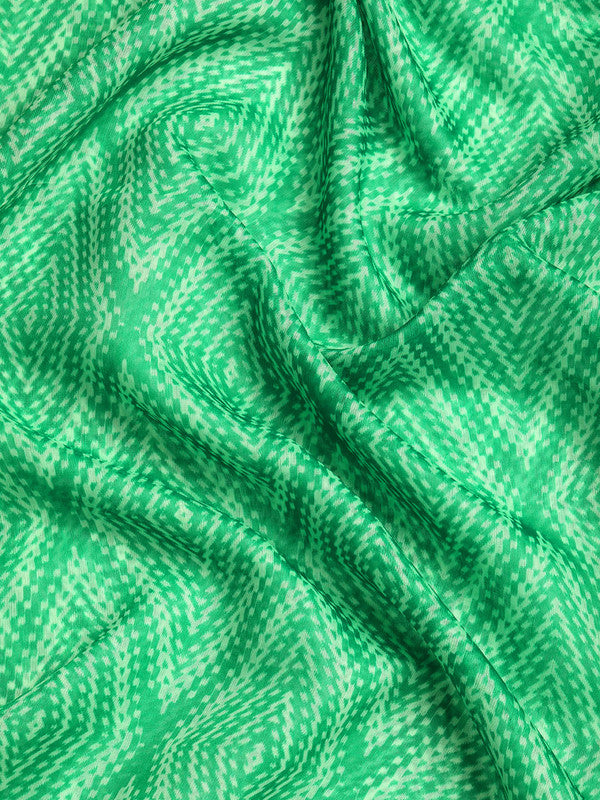 Green Silk Cotton Printed Geomatric Saree with Unstitched Blouse - Hiral Fashion