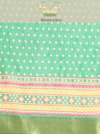 Green Silk Cotton Printed Geomatric Saree with Unstitched Blouse - Hiral Fashion