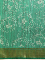 Green Silk Cotton Printed Floral Saree with Unstitched Blouse - Hiral Fashion
