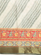 Gray Silk Cotton Printed Striped Saree with Unstitched Blouse - Hiral Fashion