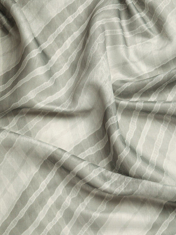 Gray Silk Cotton Printed Striped Saree with Unstitched Blouse - Hiral Fashion