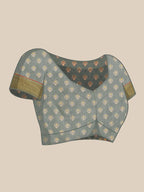 Gray Silk Cotton Printed Striped Saree with Unstitched Blouse - Hiral Fashion