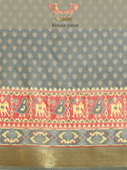 Gray Silk Cotton Printed Striped Saree with Unstitched Blouse - Hiral Fashion
