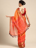 Mustard Silk Cotton Printed Floral Saree with Unstitched Blouse - Hiral Fashion