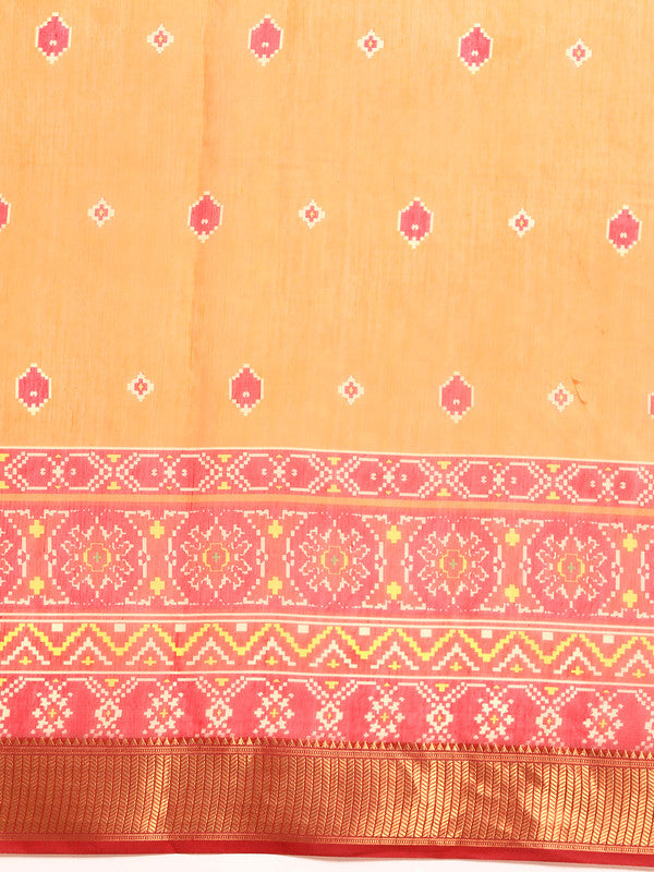 Mustard Silk Cotton Printed Floral Saree with Unstitched Blouse - Hiral Fashion