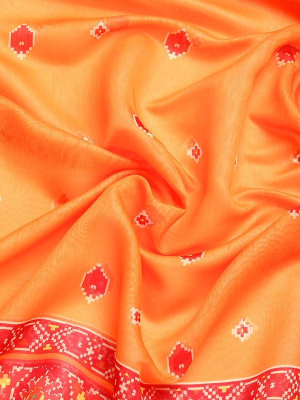 Mustard Silk Cotton Printed Floral Saree with Unstitched Blouse - Hiral Fashion
