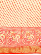 Orange Silk Cotton Printed Striped Saree with Unstitched Blouse - Hiral Fashion