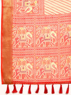Orange Silk Cotton Printed Striped Saree with Unstitched Blouse - Hiral Fashion