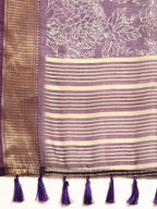 Purple Silk Cotton Printed Floral Saree with Unstitched Blouse - Hiral Fashion