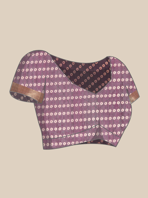 Purple Silk Cotton Printed Floral Saree with Unstitched Blouse - Hiral Fashion