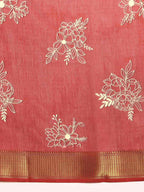 Red Silk Cotton Printed Floral Saree with Unstitched Blouse - Hiral Fashion