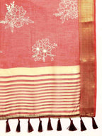 Red Silk Cotton Printed Floral Saree with Unstitched Blouse - Hiral Fashion