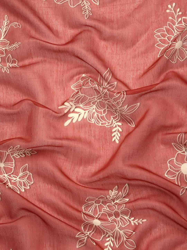 Red Silk Cotton Printed Floral Saree with Unstitched Blouse - Hiral Fashion