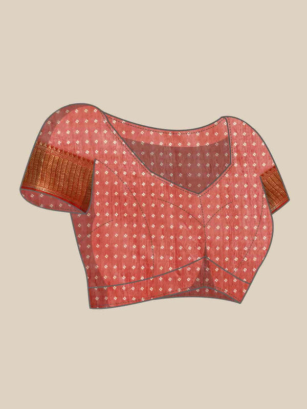 Red Silk Cotton Printed Floral Saree with Unstitched Blouse - Hiral Fashion
