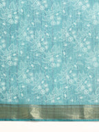 Turquoise Silk Cotton Printed Floral Saree with Unstitched Blouse - Hiral Fashion