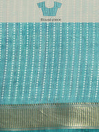 Turquoise Silk Cotton Printed Floral Saree with Unstitched Blouse - Hiral Fashion