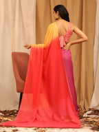 Multicolor Silk Blend Printed Solid Saree with Unstitched Blouse - Hiral Fashion