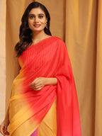 Multicolor Silk Blend Printed Solid Saree with Unstitched Blouse - Hiral Fashion