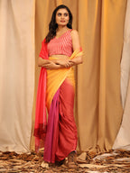 Multicolor Silk Blend Printed Solid Saree with Unstitched Blouse - Hiral Fashion
