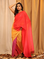 Multicolor Silk Blend Printed Solid Saree with Unstitched Blouse - Hiral Fashion