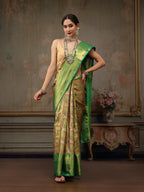 Green Pure Silk Woven Zari Design Ethnic Motifs Saree with Unstitched Blouse - Hiral Fashion