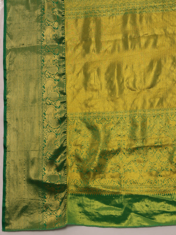 Green Pure Silk Woven Zari Design Ethnic Motifs Saree with Unstitched Blouse - Hiral Fashion