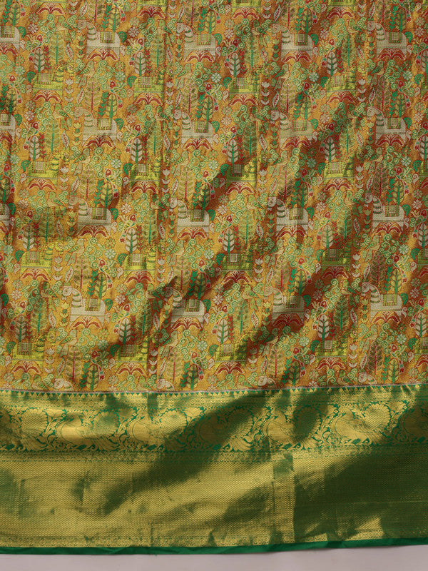 Green Pure Silk Woven Zari Design Ethnic Motifs Saree with Unstitched Blouse - Hiral Fashion