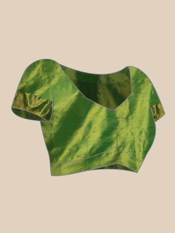 Green Pure Silk Woven Zari Design Ethnic Motifs Saree with Unstitched Blouse - Hiral Fashion