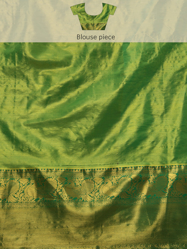 Green Pure Silk Woven Zari Design Ethnic Motifs Saree with Unstitched Blouse - Hiral Fashion