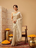 Hiral Fashion Beige Gota Patti Muga Silk Solid Lace Work Saree