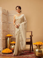 Hiral Fashion Beige Gota Patti Muga Silk Solid Lace Work Saree