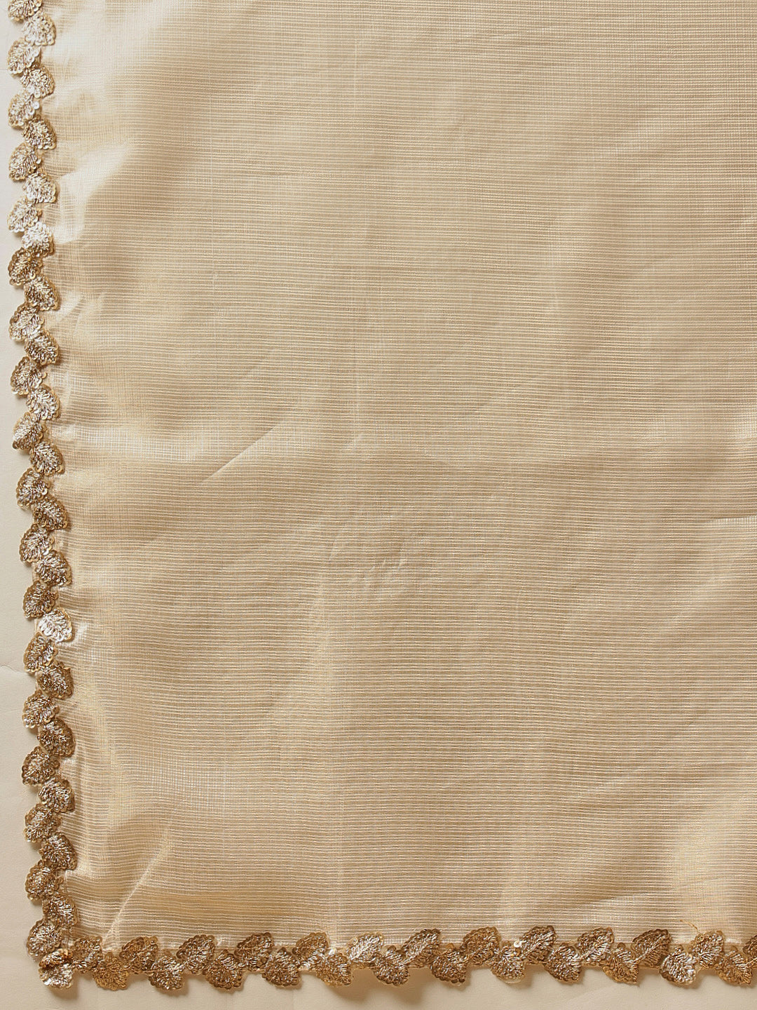 Hiral Fashion Beige Gota Patti Muga Silk Solid Lace Work Saree
